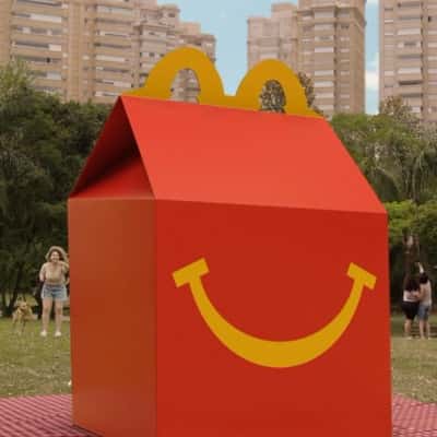 Crane Drops Happy Meal Box in a fake-out-of-home ad of McDonald's