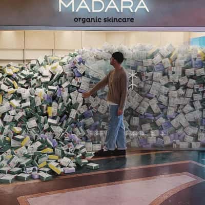 Skincare Products Overflow in Store in a fake-out-of-home ad of MÁDARA