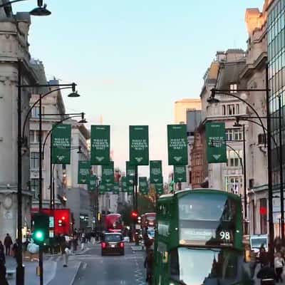 Brand Banners Hanging in London in a fake-out-of-home ad of Prada Beauty