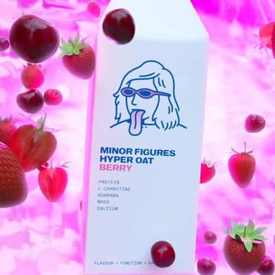 Oat Drink Bursts with Berries in a fake-out-of-home ad of Minor Figures