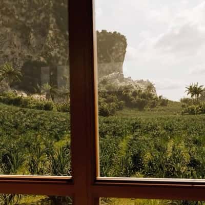 Man Chased by T-Rex in a fake-out-of-home ad of Jurassic World
