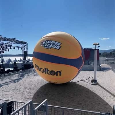 Ball Inflates at Beach Court in a fake-out-of-home ad of FFBB