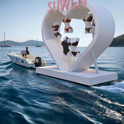 Heart Display Filled with Lingeries in a fake-out-of-home-ad of Suwen Lingerie