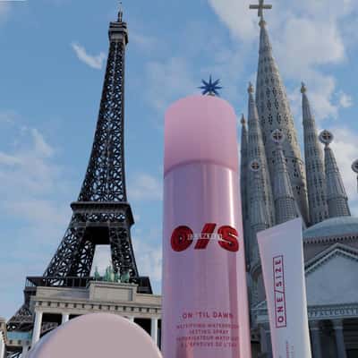 Beauty Products at Iconic Landmarks in a fake-out-of-home ad of Sephora