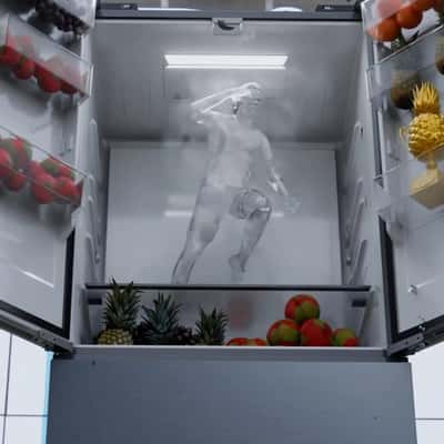 Fridge Unveiled at Stadium in a fake-out-of-home ad of Midea