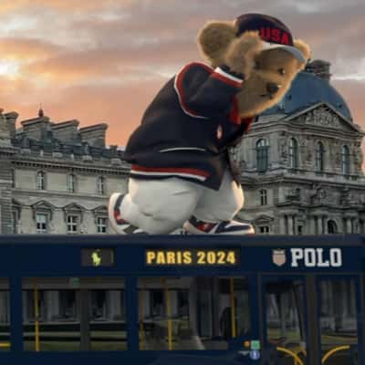 Polo Bear Above the Bus in fake-out-of-home ad of Ralph Lauren