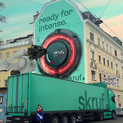 Container Loaded on Device in fake-out-of-home ad of Skruf