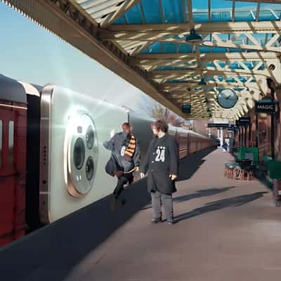 Smartphone Mounted on Steam Locomotive in fake-out-of-home ad of Honor