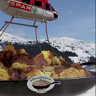 Dessert Helicopter Delivery at Ski Resort in fake-out-of-home ad of Spar