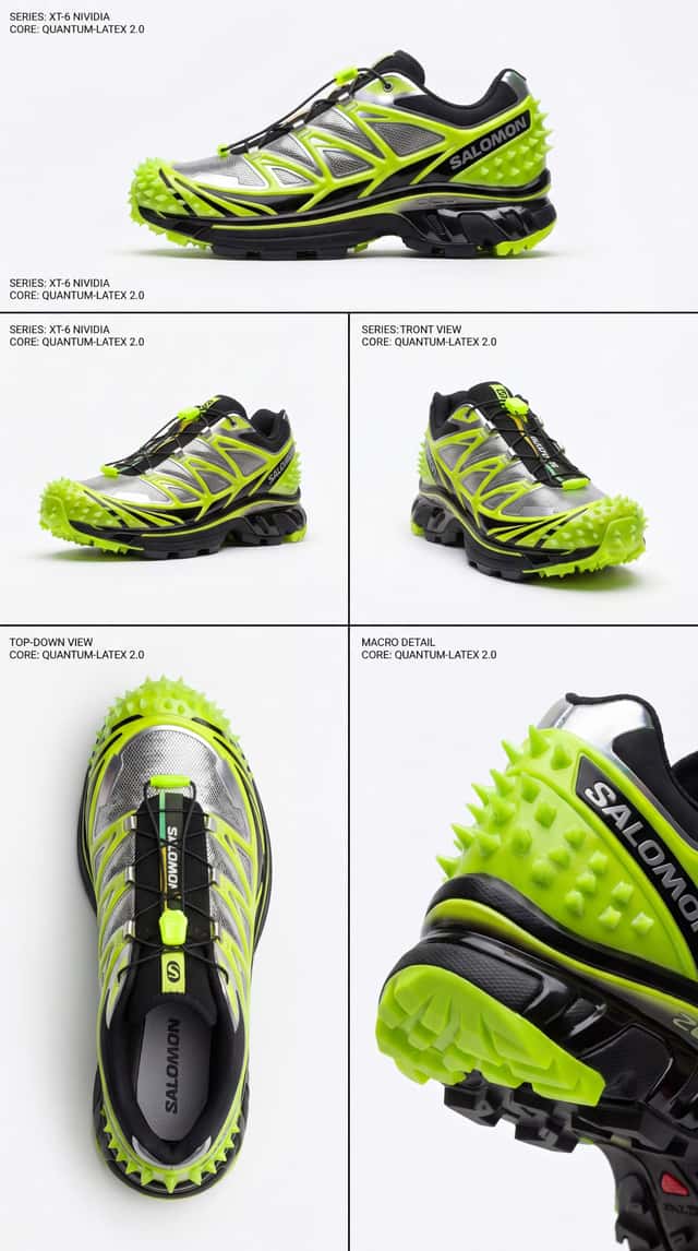 Technical design sheet of a Salomon x NVIDIA trail shoe concept